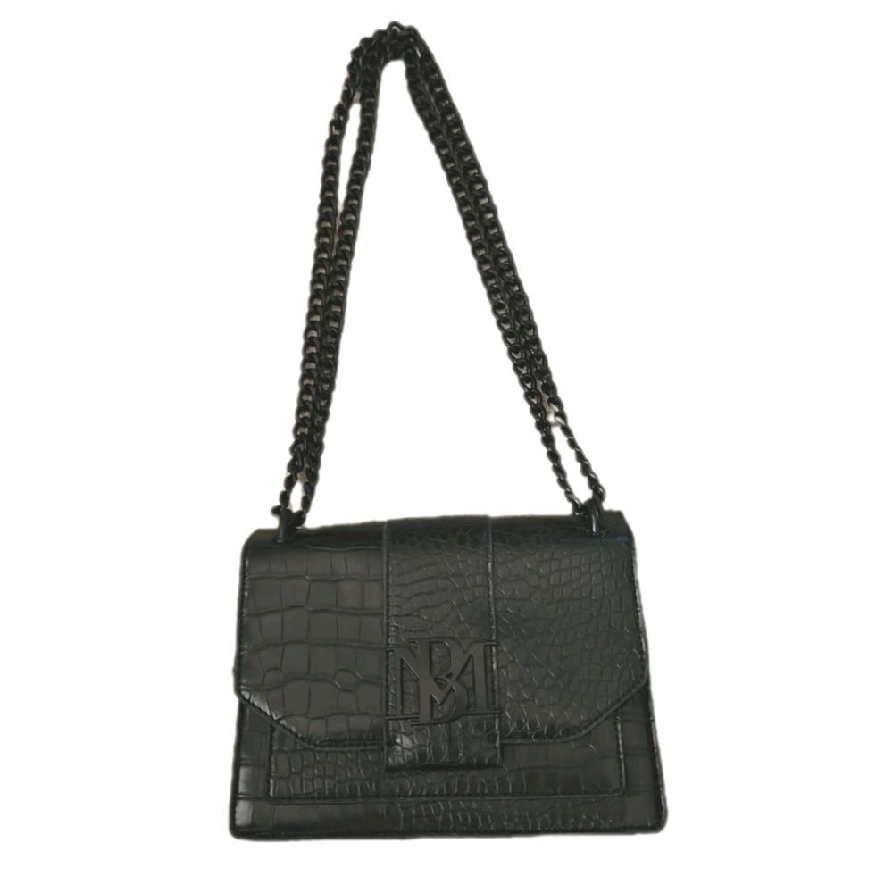 Badgley Mischka Vegan Leather Croc Metal Chain Strap Crossbody Evening Bag